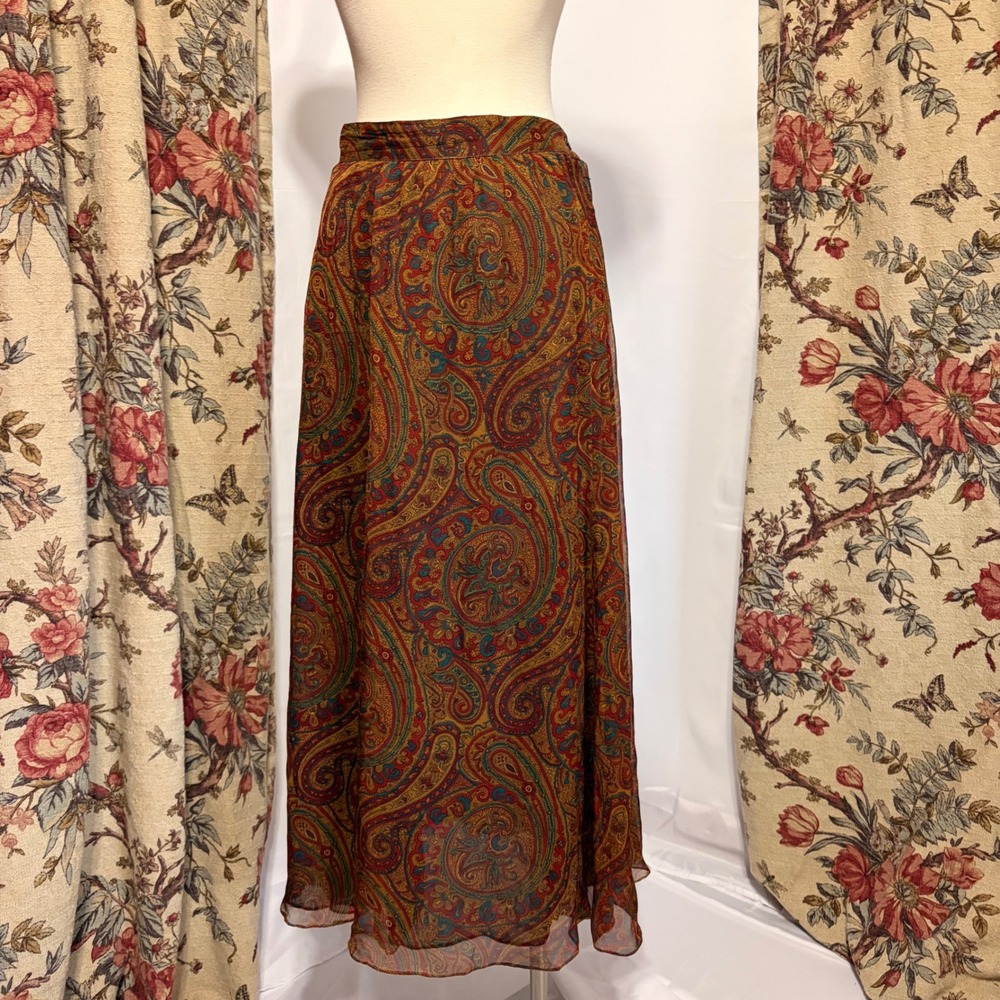 Austin Reed Vintage Silk Warm tone brown Paisley Maxi Skirt Multicolor Boho